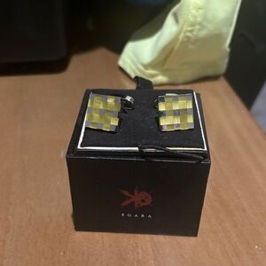 Egara Yellow and Silver Checkered Cufflinks